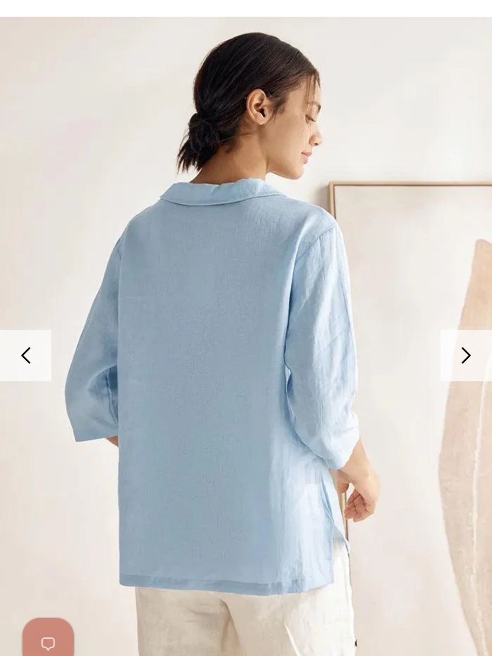 100% Linen Lintico Light Blue Women's  V-Neck Top - Picture 3 of 7